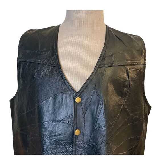 Giovanni Navarre Italian Stone Design Leather Vest Brass Snaps Pockets XXL - Picture 2 of 7